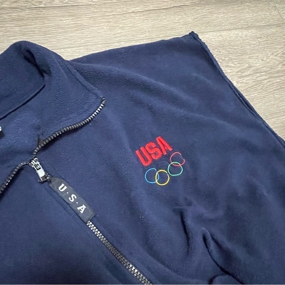 USA Olympic Full Zip Up Light Navy Blue Fleece Vest Jacket Pockets Men’s Size XL - Picture 6 of 6